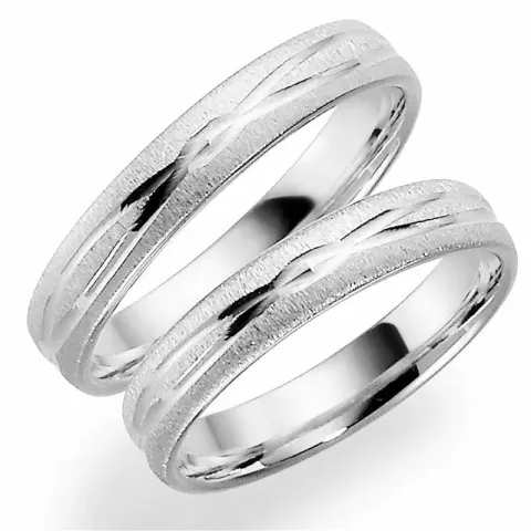 Mønster 4 mm gifteringer i 9 karat hvitt gull - par
