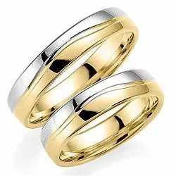 Tofarget 5 mm gifteringer i 14 karat gull og hvitt gull - par