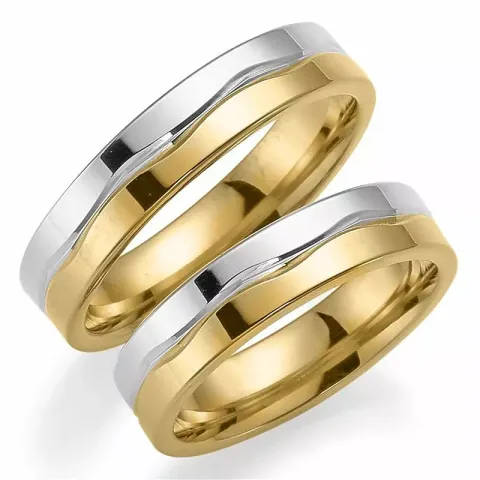 Tofarget 5 mm gifteringer i 14 karat gull og hvitt gull - par