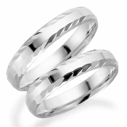 Mønster 4 mm gifteringer i 9 karat hvitt gull - par