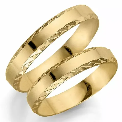 Mønster 4 mm gifteringer i 14 karat gull - par