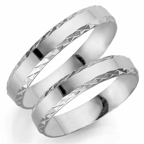 Mønster 4 mm gifteringer i 9 karat hvitt gull - par
