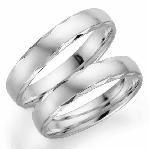 Mønster 4 mm gifteringer i 9 karat hvitt gull - par