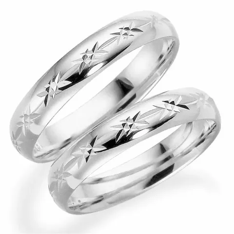Mønster 4 mm gifteringer i 14 karat hvitt gull - par