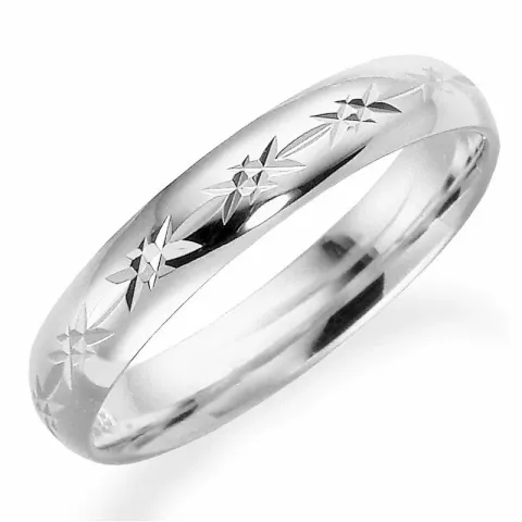 Mønstret 4 mm giftering i 14 karat hvitt gull