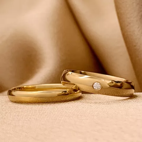 3 og 4 mm gifteringer i 9 karat gull 0,03 ct - par