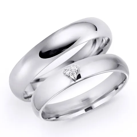 4 mm gifteringer i 14 karat hvitt gull 0,03 ct - par