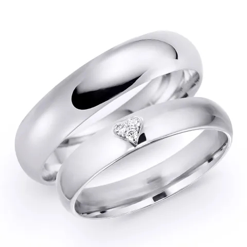 5 og 4 mm gifteringer i 9 karat hvitt gull 0,03 ct - par