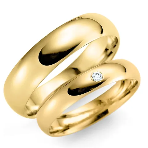 6 og 3 mm gifteringer i 14 karat gull 0,02 ct - par