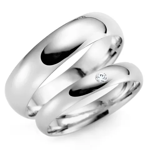 6 og 3 mm gifteringer i 14 karat hvitt gull 0,02 ct - par