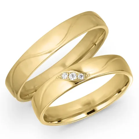 4 mm gifteringer i 14 karat gull 0,008 ct og 0,015 ct - par