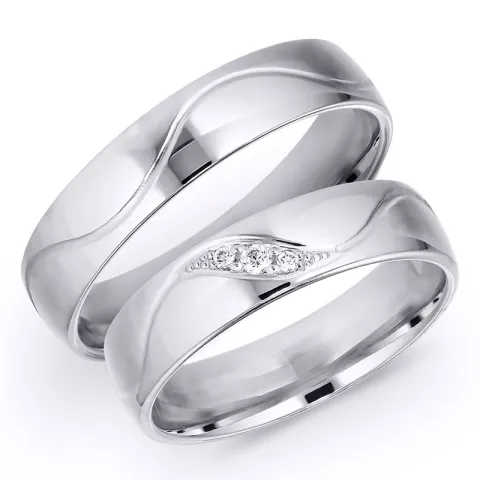 5 mm diamant gifteringer i 14 karat hvitt gull 0,008 ct og 0,02 ct - par