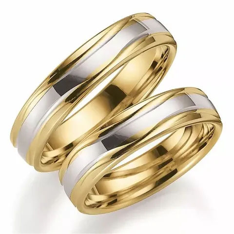 Tofarget 5 mm gifteringer i 14 karat gull og hvitt gull - par