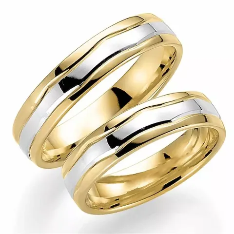 Tofarget 5 mm gifteringer i 14 karat gull og hvitt gull - par