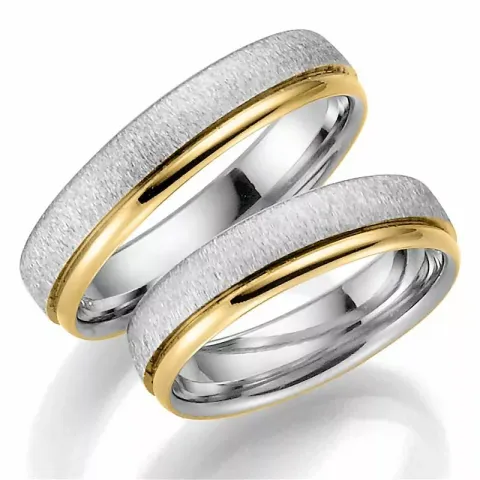 Ru og blank 5 mm gifteringer i 14 karat gull og hvitt gull - par