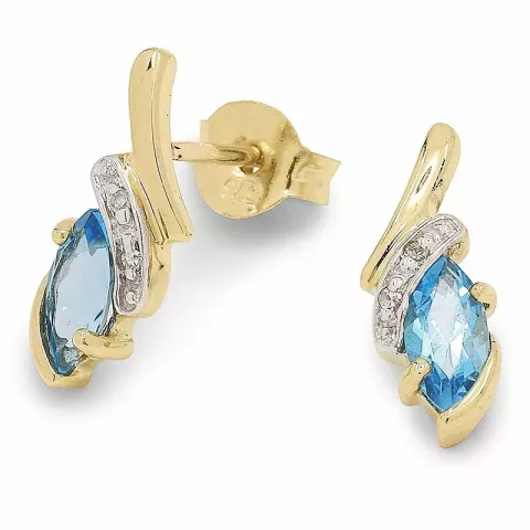 blå topas øredobber i 9 karat gull med rhodium med topas og diamant 