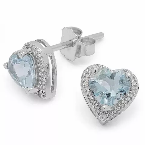 Hjerte blå akvamarin ørestikker i 9 karat hvitt gull med akvamariner og diamanter 