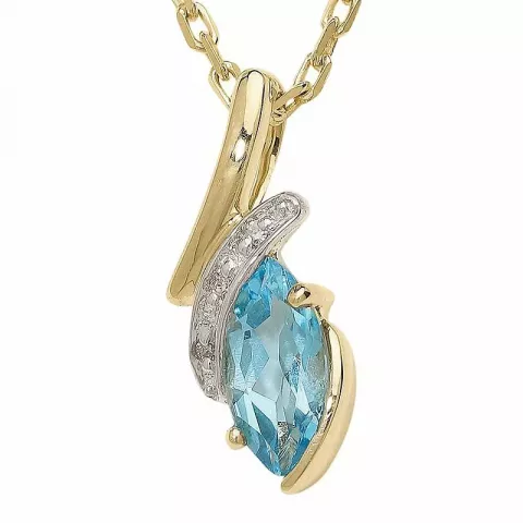 blå topas diamantanheng i 9 karat gull med rhodium 0,009 ct