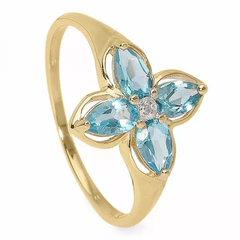 blomst blå topas diamantring i 9 karat gull  0,005 ct