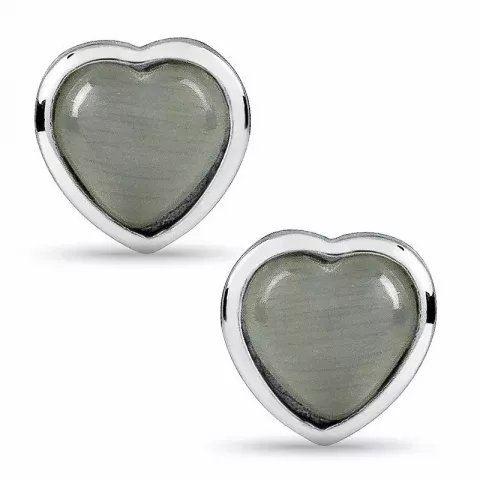 hjerte grå øredobber i sølv