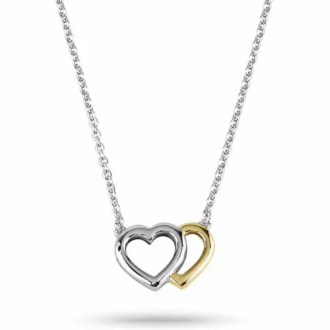 hjerte ankerhalskjede i sølv med hjerteanheng i sølv og forgylt sølv