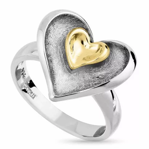 Stor hjerte ring i sølv med forgylt sølv