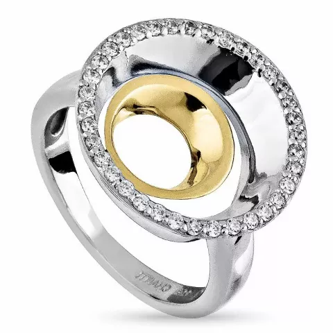 Elegant rund zirkon ring i sølv med forgylt sølv