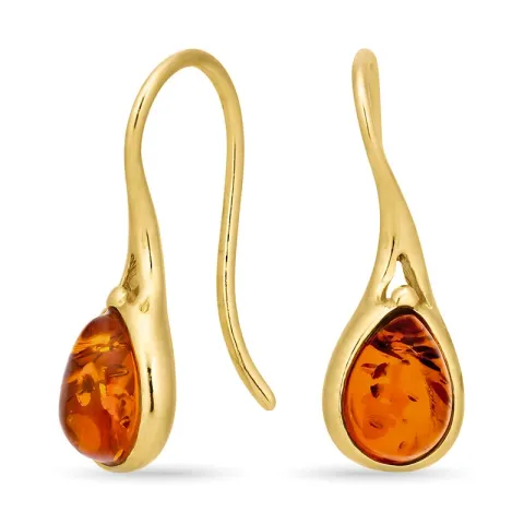 herlig dråpe rav øredobber i forgylt sølv