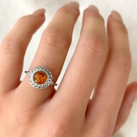 kolleksjonsprøve rund rav ring i sølv