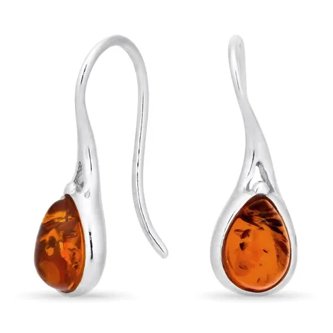 herlig dråpe rav øredobber i sølv