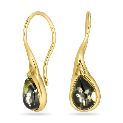 herlig dråpe grønn rav øredobber i forgylt sølv