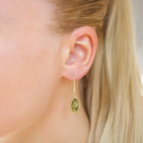 ovale rav øredobber i forgylt sølv