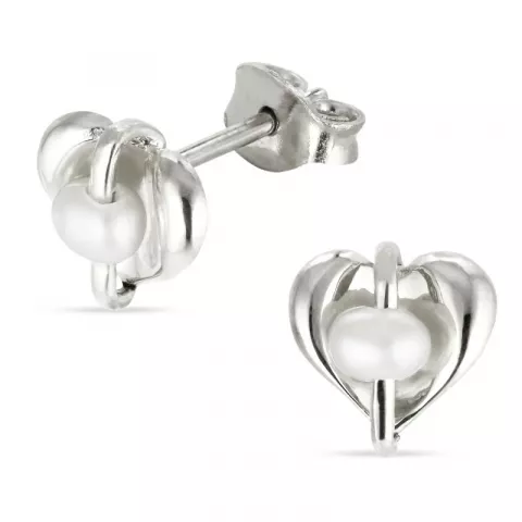 hjerte perle ørestikker i sølv