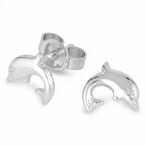delfin øredobber i rodinert sølv