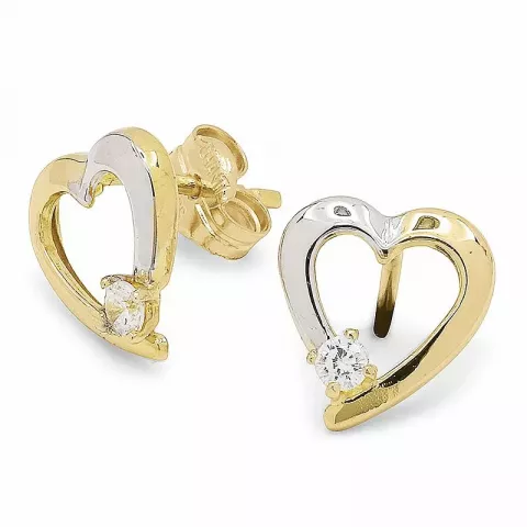 Herlig hjerte øredobber perler i 14 karat gull med zirkoner