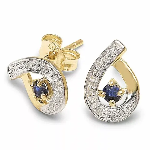 Dråpe øredobber i 9 karat gull med syntetisk safir og diamant
