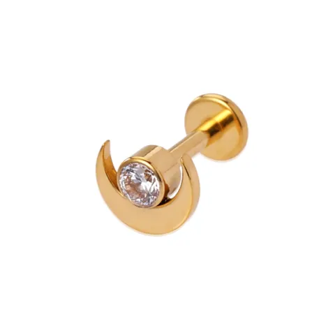 Sistie2ND Hella måne piercing i forgylt stål hvit zirkon