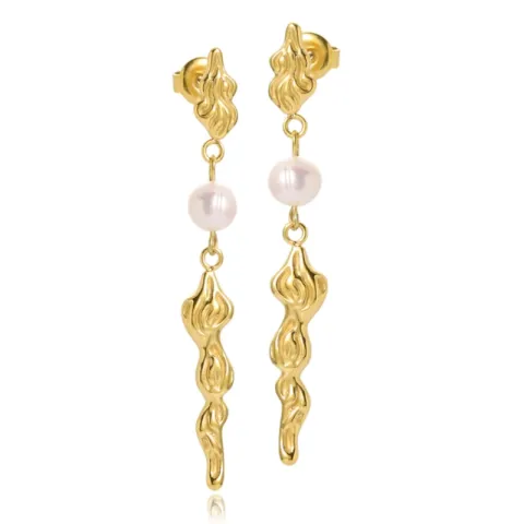 Sistie2ND Freja perle kjedeøreringer i forgylt stål