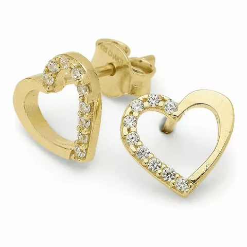kolleksjonsprøve hjerte hvite zirkon ørestikker i forgylt sølv