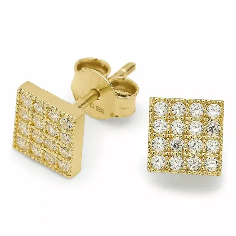 kolleksjonsprøve firkantet zirkon ørestikker i forgylt sølv