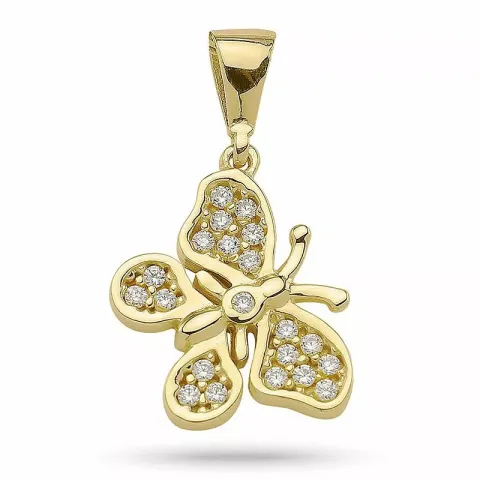 kolleksjonsprøve sommerfugl zirkon anheng i forgylt sølv