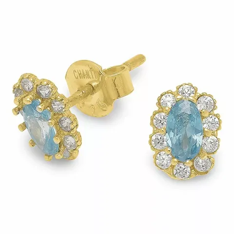 Herlig ovale blå øredobber med feil i forgylt sølv