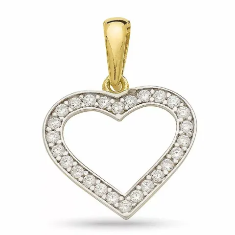 Hjerte zirkon anheng i forgylt sølv med rhodinering
