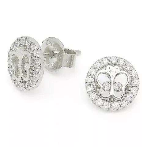 runde sommerfugl zirkon ørestikker i sølv