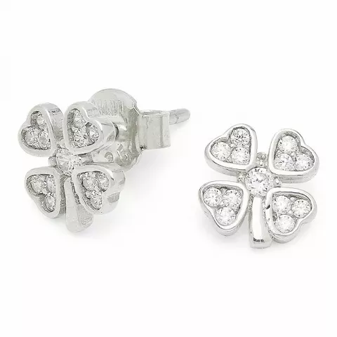 kolleksjonsprøve firkløver zirkon blomsterøredobb i sølv