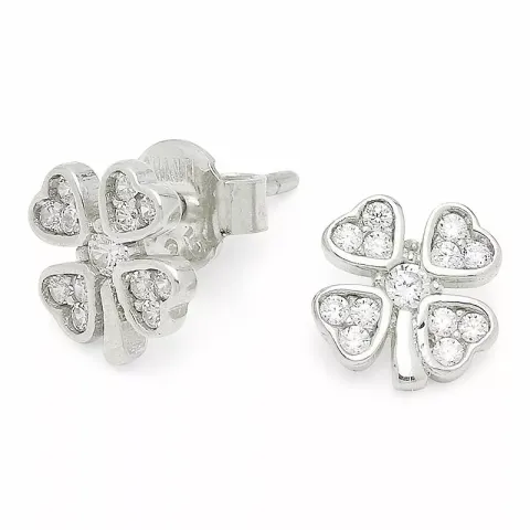 kolleksjonsprøve firkløver zirkon blomsterøredobb i sølv