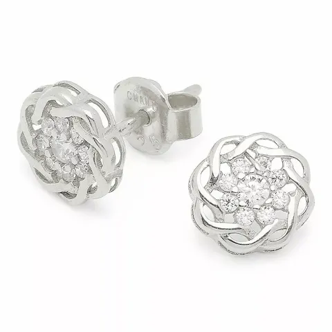 mønstret hvite zirkon blomsterøredobb i sølv