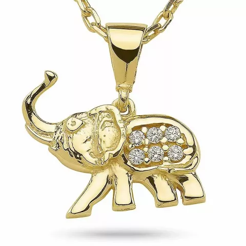 kolleksjonsprøve elefant anheng med halskjede i forgylt sølv