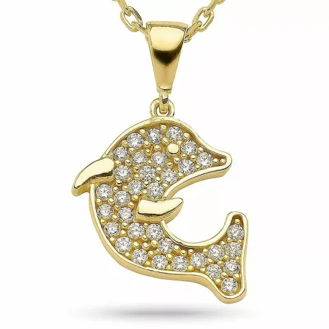 kolleksjonsprøve delfin anheng med halskjede i forgylt sølv