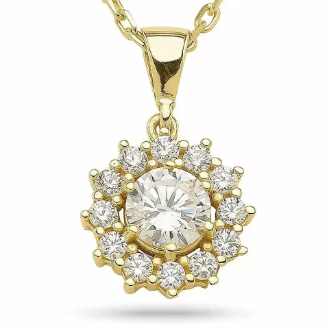 kolleksjonsprøve rund zirkon anheng med halskjede i forgylt sølv